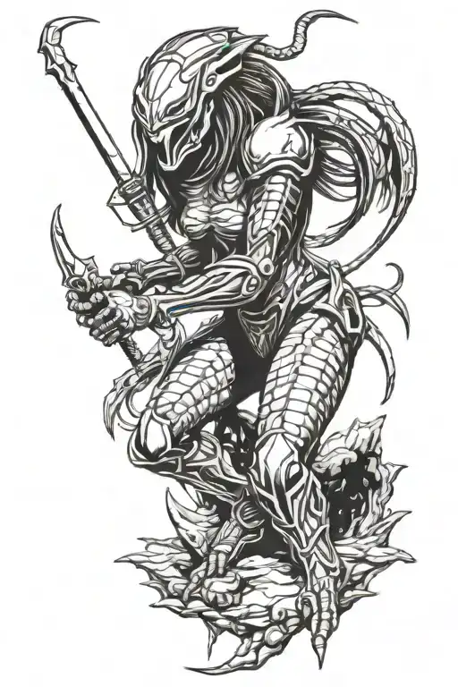 Female Predator Fighting Alien