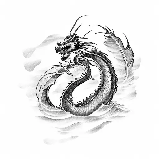 Dragon Witg Sea Waves And Feathers
