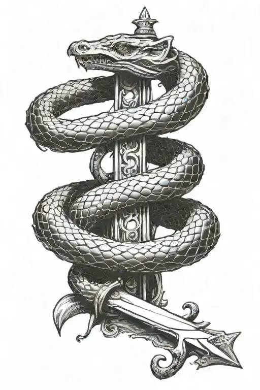 Snakes Wrapped Around A Sword Bleeding Down The Blade