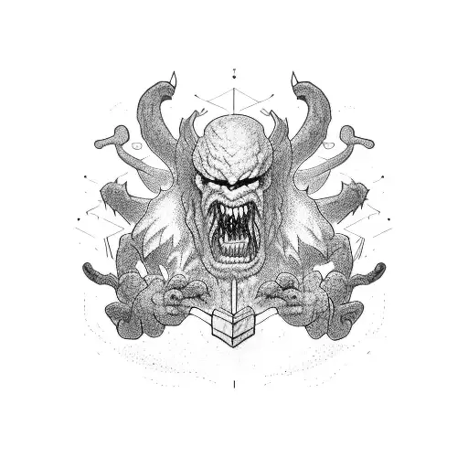 A Monster Holding A Screen With League Of Legends Launched On It While It Eats Bread And Drink Water