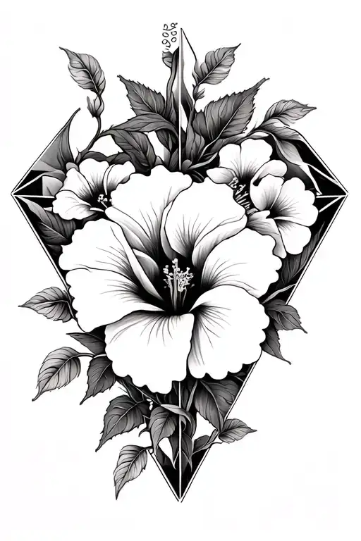 A Diamond Shape Made Out Of Intertwined Red Hibiscus Flowers