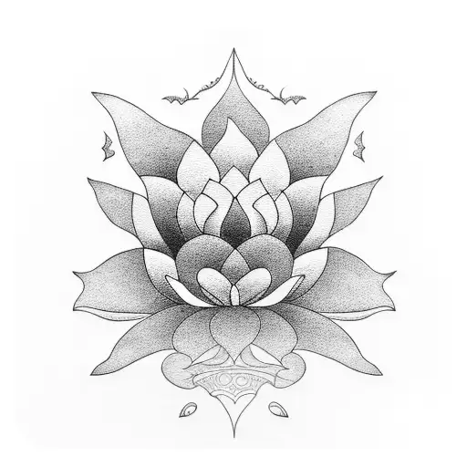 A Blackwork Tattoo Of A Penguin Standing On A Lotus Flower
