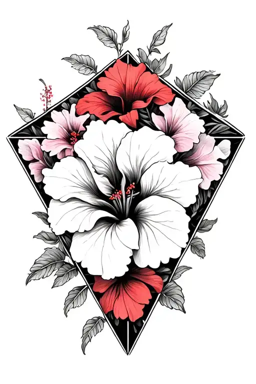 A Diamond Shape Made Out Of Intertwined Red And Pink Hibiscus Flowers