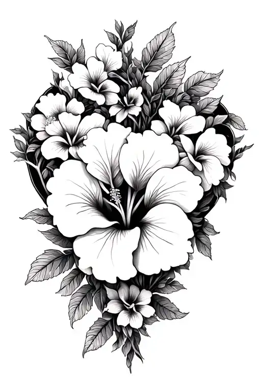A Heart Shape Made Out Of Intertwined Hibiscus Flowers