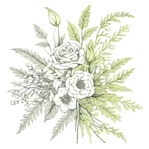 Birth Flower Bouquet With Long Stems Tied Together June June July August January