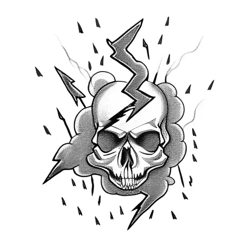 Skull In The Clouds With Lightning Bolts Coming Out Of Its Eyes