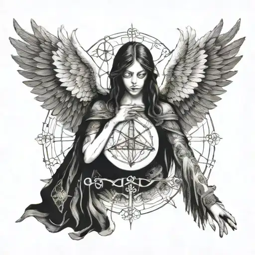 Enochian Angel With Intricate Runes And Symbols Representing Power And Strength