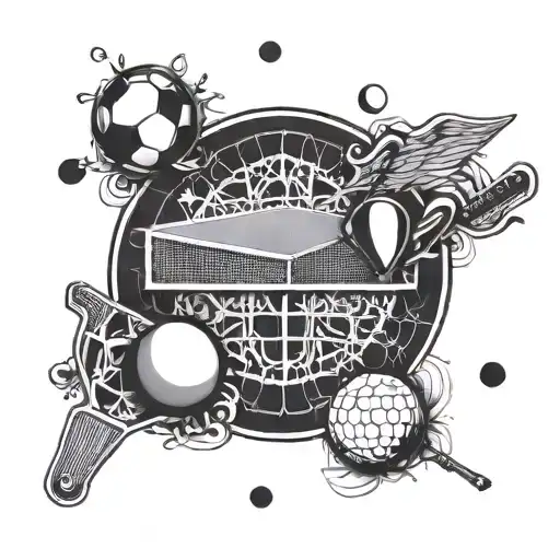 Intricate Mandala Incorporating Elements Of Table Tennis And Football
