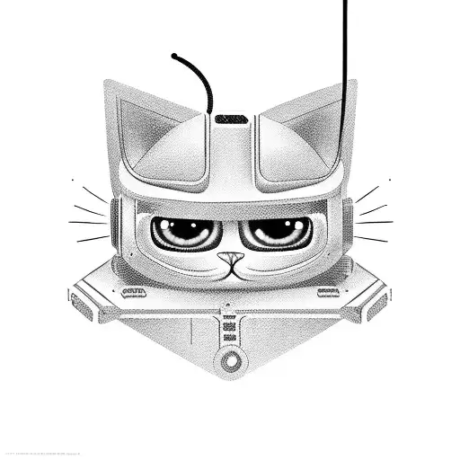 A Futuristic Robotic Cat Playing With A Plush Toy In A Virtual Reality World