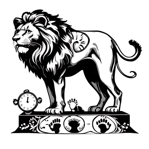 Lion With Clock And Baby Footprint Silhouette