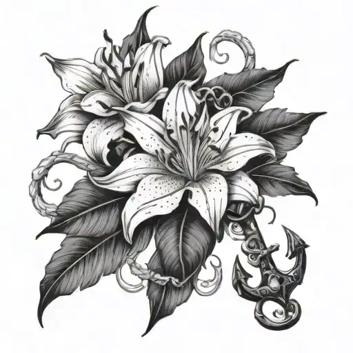 Dragon Lilly Flower And Anchor