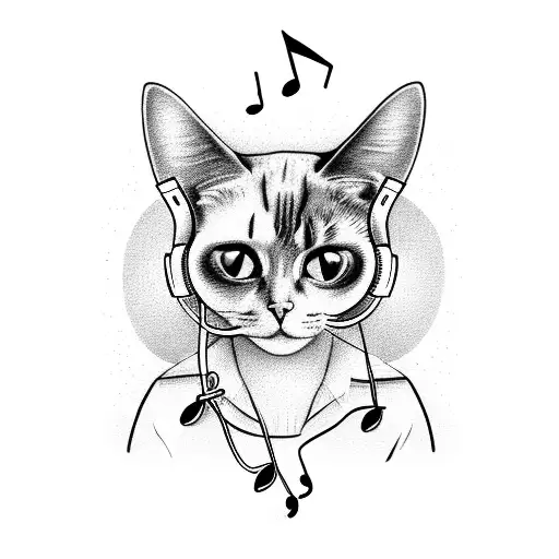 A Cat Wearing Headphones With Musical Notes Floating Around It