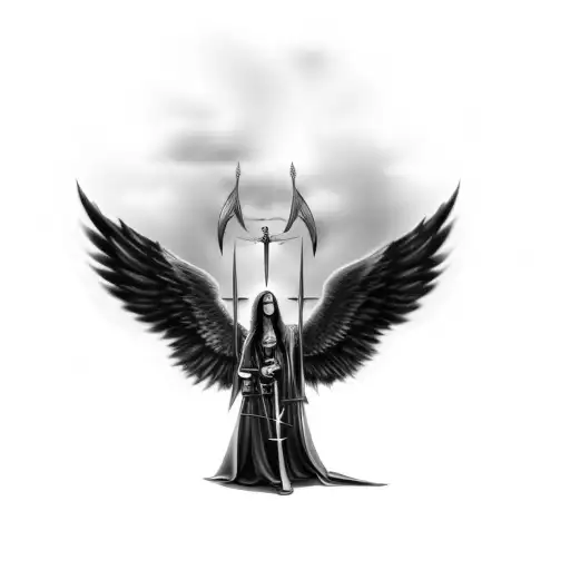 An Angel With Wings And Sword