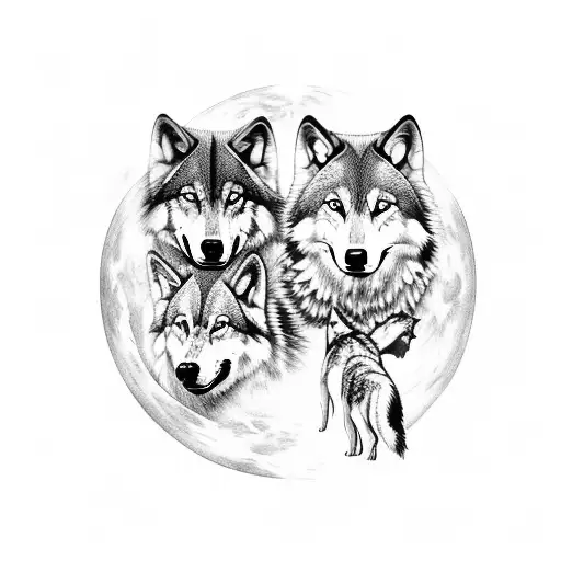 Majestic Pack Of Wolves Hunting In The Moonlight