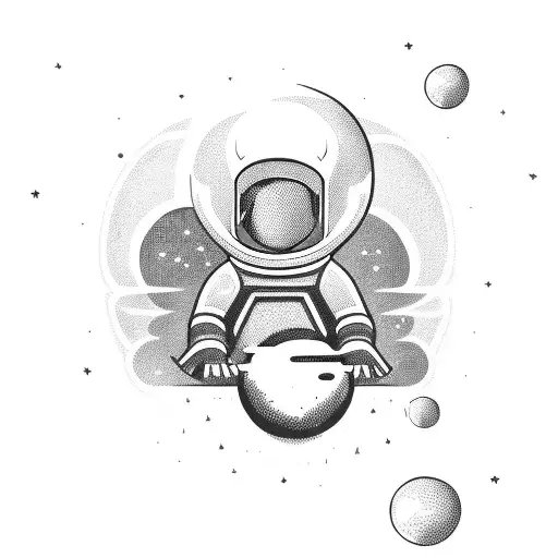 Astronaut Playong Basketball With Saturn