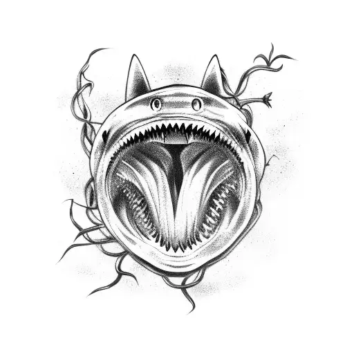 Shark Jaw Skull With Vines Around It