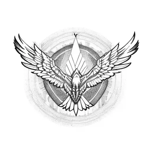 A Stunning Blackwork Tattoo Of A Majestic Eagle Perched On A Tree Branch