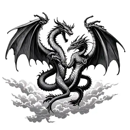 Dragon And Angel Fighting In The Sky