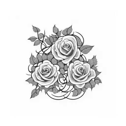 A Bouquet Of Flowers And Vines Surrounding A Silhouette Of A Mother And Child