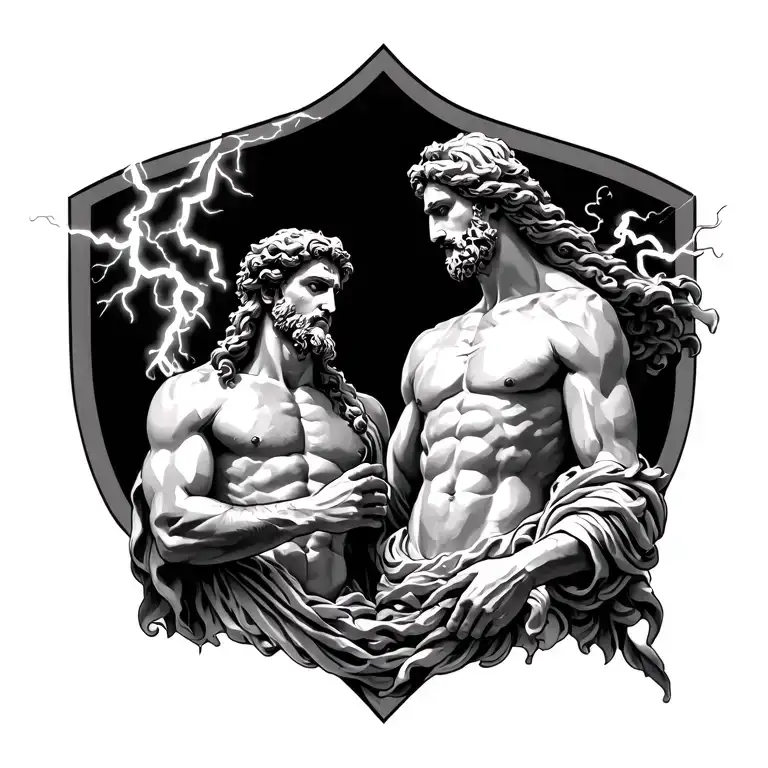 Poseidon God And Zeus Holding A Lightning