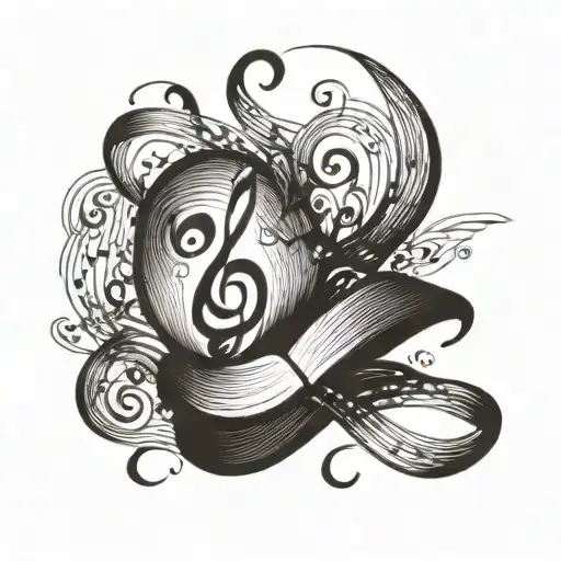 A Tattoo Design Combining Musical Notes And Book Pages Swirling Around A Dancing Figure