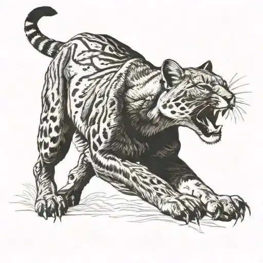 Puma Black In Attack Position On Prey Detailed
