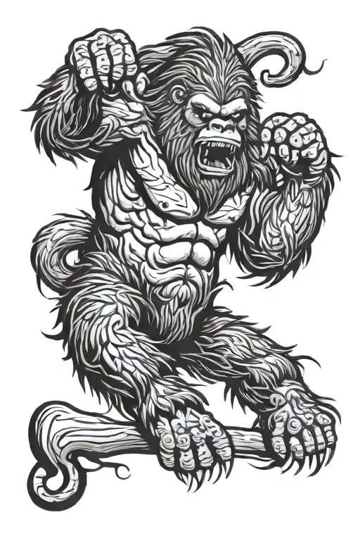 Angry Bigfoot Holding Severed Leg