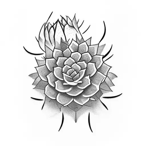 Black And White Cactus Tattoo With Flower