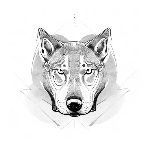 A Fierce Bull Terrier And A Serene Wolf Facing Each Other