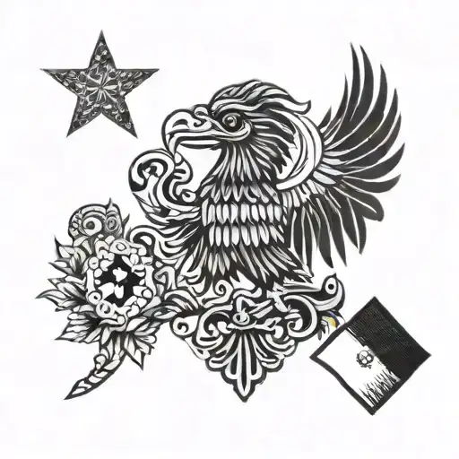 Mexican Eagle And Mexico Flag