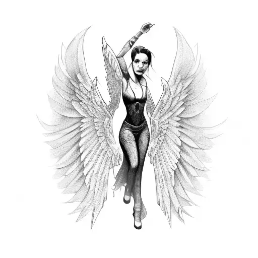 Female Angel With Open Wings