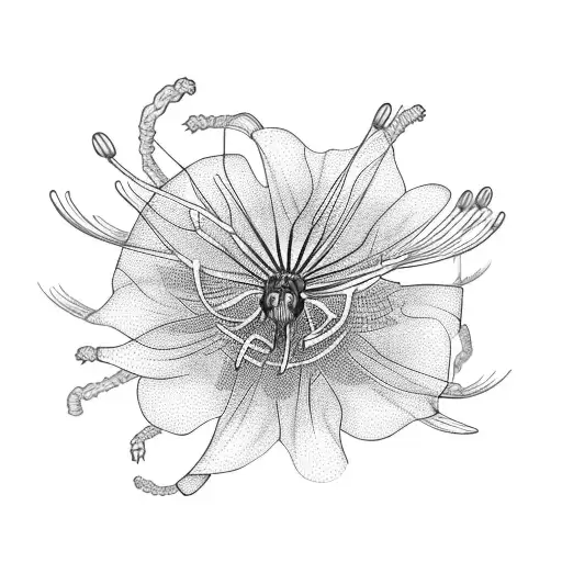 A Spider Lily Flower With A Centipede Crawling Through Its Petals