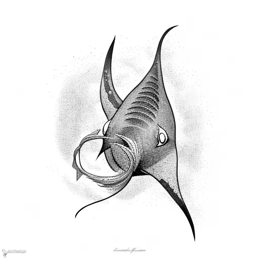 Manta Ray Swimming Through A Wave Formed By Hawaiian Words