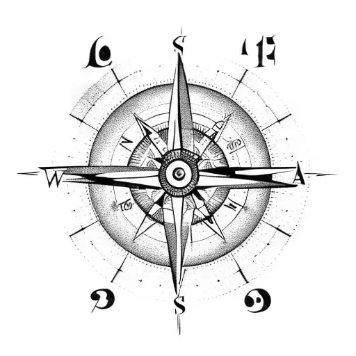 A Half Compass Rose With A Clock And Dotted Circles