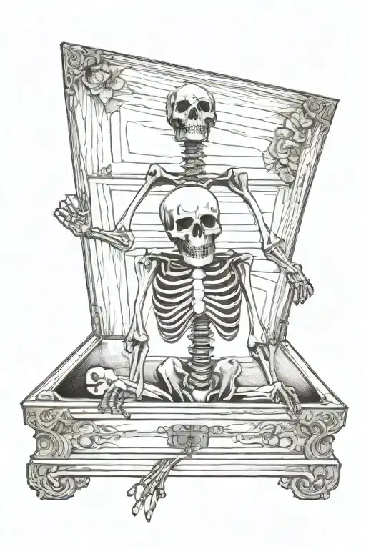 Skeleton Laying On A Coffin