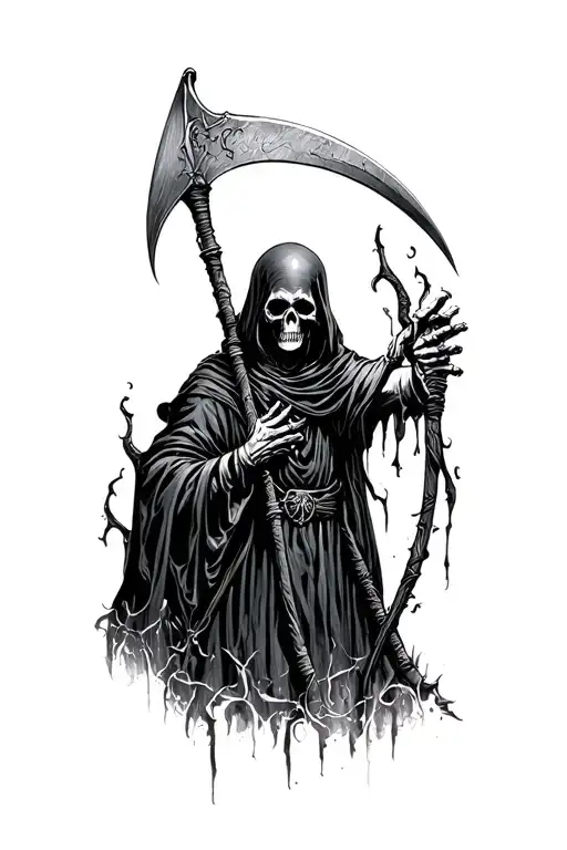 Grim Reaper With Scythe Gothic Theme Creepy And Horror