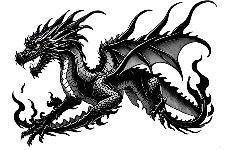 Dragon Flying Fire Flames