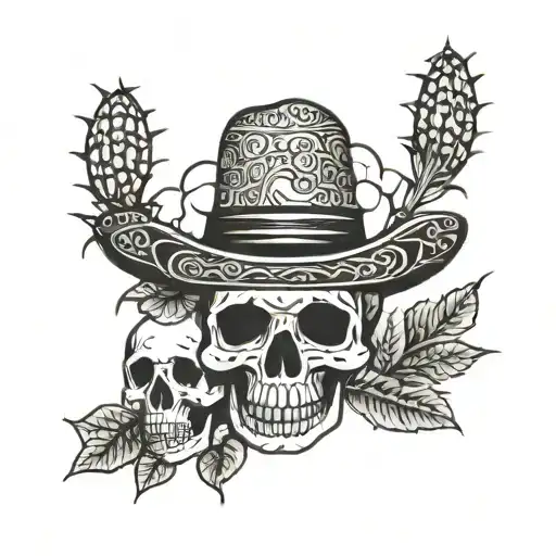 Nopal And A Skull With Sombrero On The Bottom