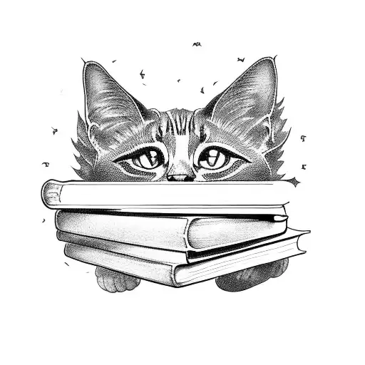 Stack Of Books With Cat Magical