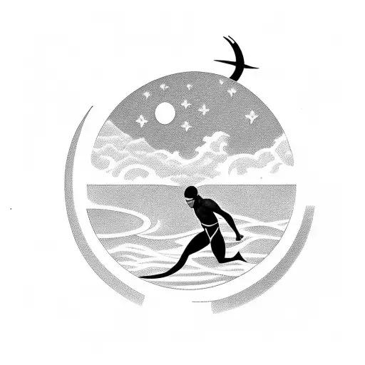 A Silhouette Of A Swimmer Diving Into A Pool With A Serene Moon Above