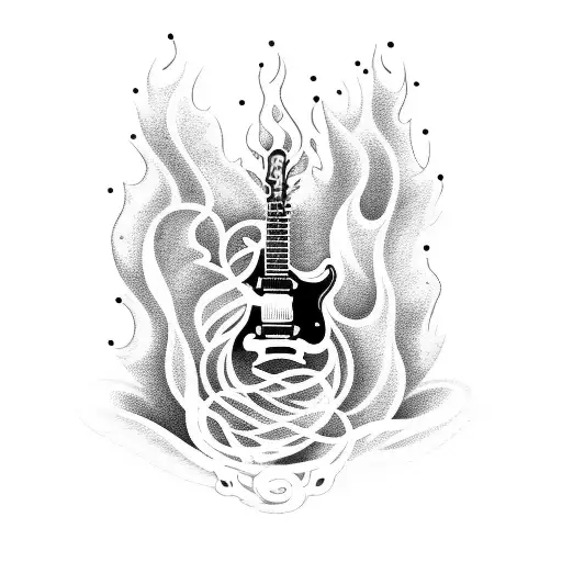A Guitar Engulfed In Flames