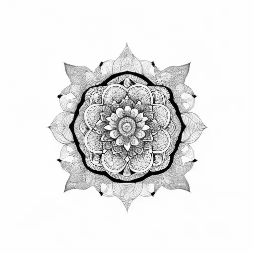 Abstract Blackwork Design Combining Floral And Mandala Elements