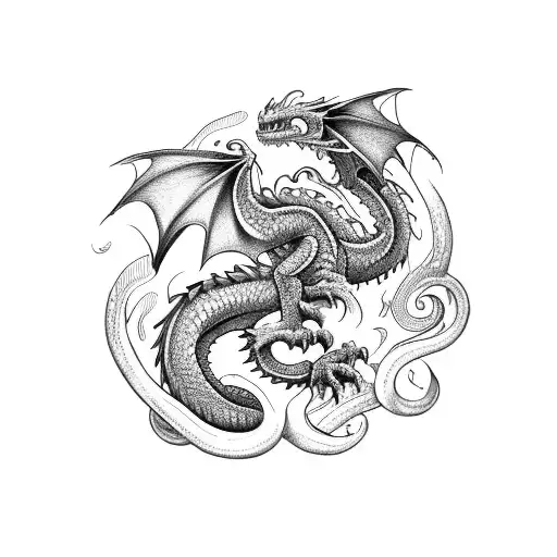 A Dragon Curled Around An Open Book