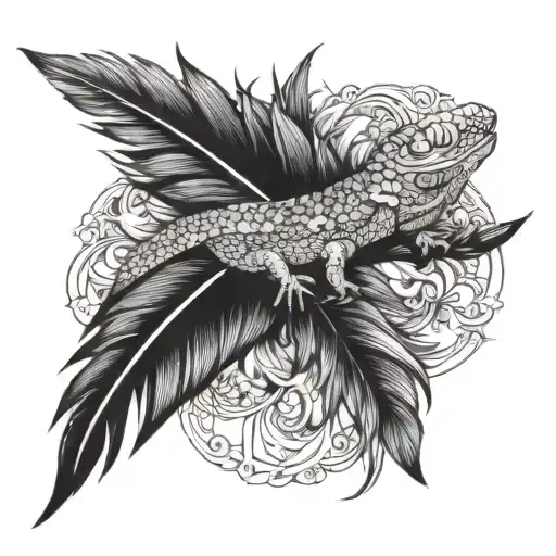 Lizard And Feather Feather Feather