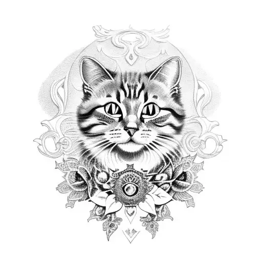 Louis Wain Cat In Old School Tattoo Style