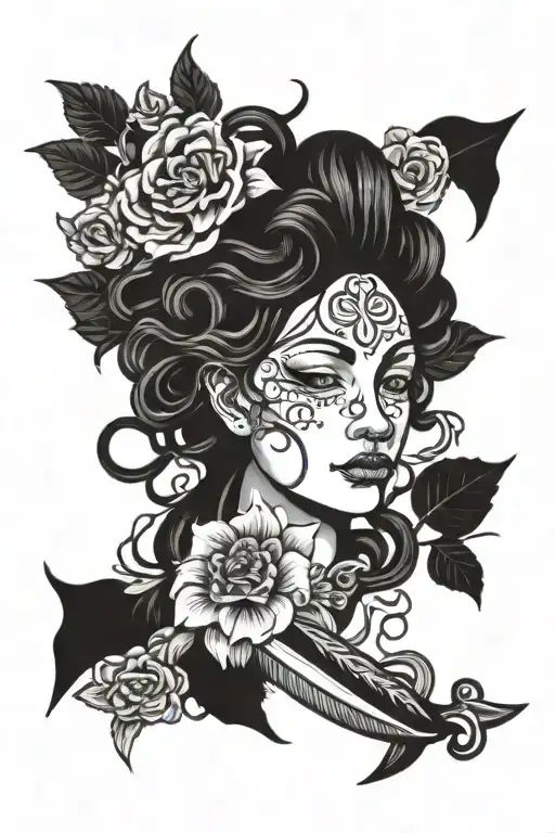 Medusa Knife And Flowers