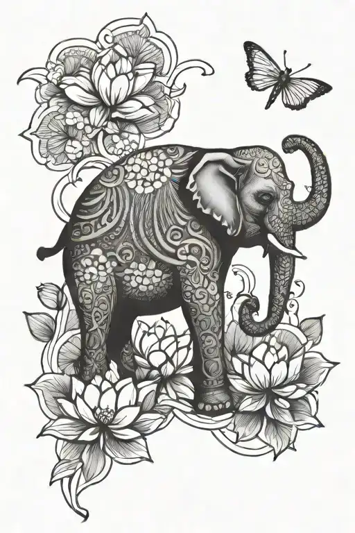 Elephant And Lotus Flower