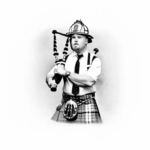 Firefighter Wearing A Kilt Playing Bagpipes