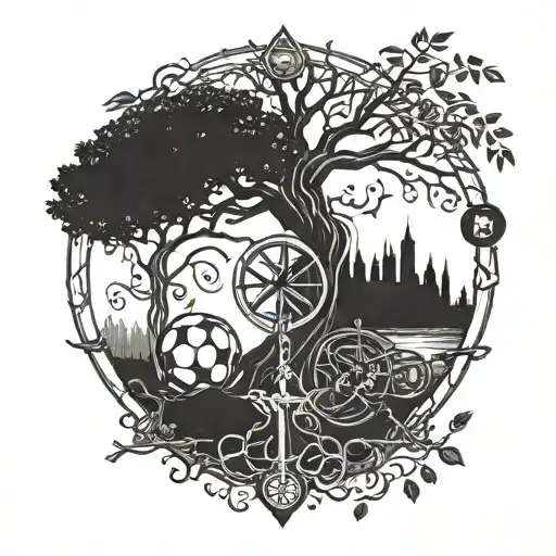 A Family Tree Intertwined With Sports Equipment And Symbols Of Christ