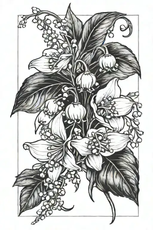Upper Thigh Tattoo Lily Of The Valley Bouquet With Small Wasps